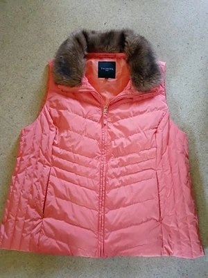 Talbots Womens Puffer Vest Removable Faux Fur Lined Collar Down Filled Peach 2X - Image 1 of 4