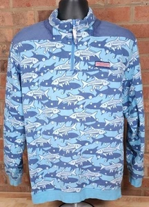 Vineyard Vines Fish Ocean All Over Print 1/4 Zip Style Mens Sweatshirt Large - Picture 1 of 7