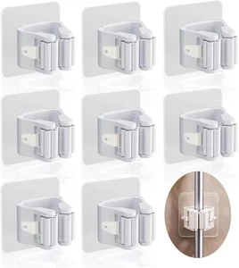8 Piece Wall Mounted Broom Holder,Self-Adhesive Wall Mounted,Abs Broom Holder - Foto 1 di 7