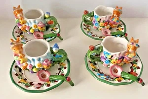 Vintage Mercuries Easter Tea Cups with Spoons Holiday Kitcken Tableware set up 4 - Picture 1 of 6