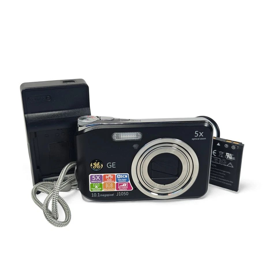 GE J1050 10.1MP Digital Camera Black 5x Zoom Compact Digicam + Charger - Image 1 of 4