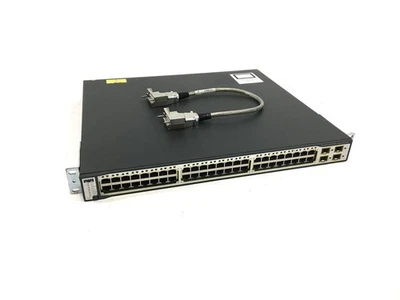 Cisco WS-C3750G-48PS-S 48-Port Gigabit PoE Switch w/ Brackets & Stacking Cable - Image 1 of 4