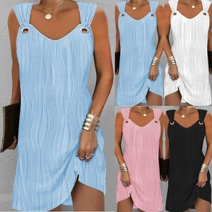 UK Womens Ladies Sleeveless Mini Party Vest Dress Summer Beach Dresses Size 6-18 - Picture 1 of 11
