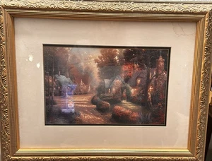 Vintage 2000 Thomas Kinkade's Cobblestone Lane mattiert & gerahmt BESCHREIBUNG LESEN - Bild 1 von 17