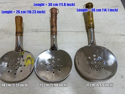 Lot of 3 Handmade Stainless Steel Skimmers –  Wooden Handle Kitchen Tools Uzb - Image 1 of 4