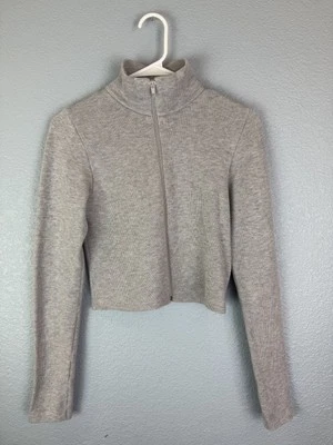 Suéter Brandy Melville Mujer Pequeño Gris Recortado Cremallera Completa Cuello Simulado Hecho en Italia Foto 1 de 4