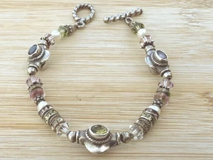 Vintage 925 Silver Toggle Bracelet made with Swarovski Crystal Multicolor - Picture 1 of 7