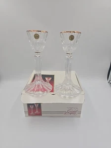 Cristal d'Arques Bretagne Goldrand Bleikristall Kerzenständer 6,75" 2er Set - Bild 1 von 14