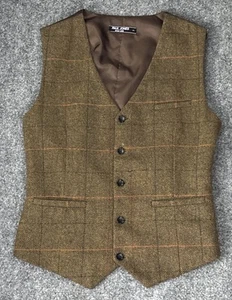 Paul Jones Suit Waistcoat Vest Small Brown Wool Blend Herringbone Academic Prep - Picture 1 of 7