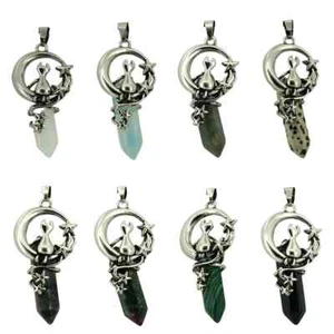 Collana con ciondolo gemma a punta esagonale in lega argento gioielli 45 cm cordino nero - Foto 1 di 33