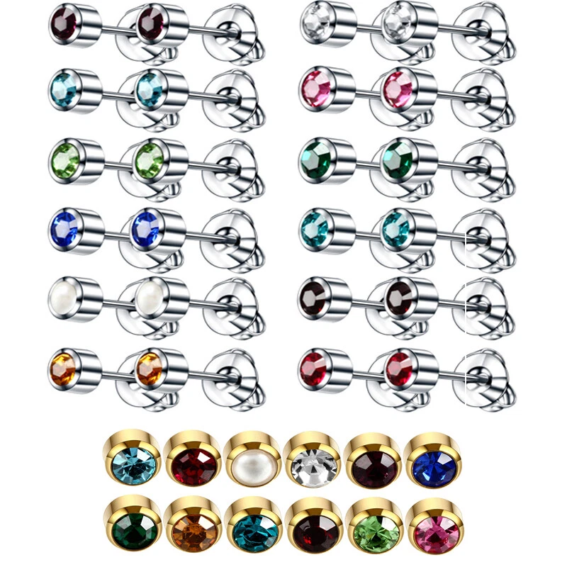 1 Paar Ohrstecker Aus Chirurgischem Edelstahl Mit Ca-Kristall Und , - Bild 1 von 4