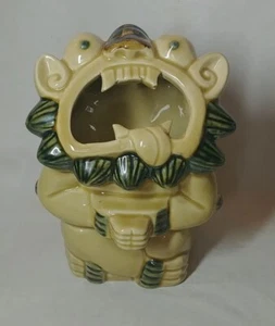 VTG Ceramic Chinese Shishi Lion Foo Dog Figurine Open Mouth Tongue Out cup (C5) - Picture 1 of 10