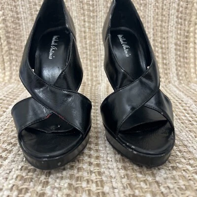 Michael Antonio Black Leather Cross Straps Pumps Shoes Heels 6.5 - Image 1 of 4
