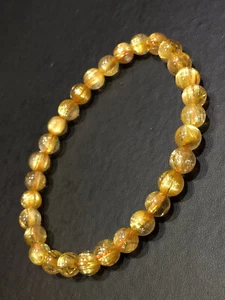6.8mm Natural Gold Quartz Golden Hair Rutilated Titanium Crystal Bracelet - Picture 1 of 8