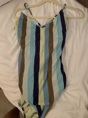 AERIE Mujer’s BAÑADOR ROPA DE BAÑO TALLA XL Rayas Verde Azul Una Pieza Foto 1 de 2