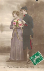 Military Romantic Couple Soldier World War 1 RPPC B37 - Picture 1 of 2