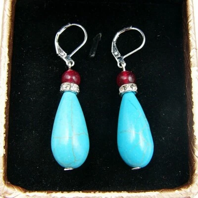 BAILYSBEADS edle Türkis Howlith & Rubin Ohrringe Ohrhänger neu K54 - Bild 1 von 2