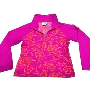 Columbia girls bright pink orange roses quarter zip fleece jacket size XS 6/6x - Picture 1 of 4