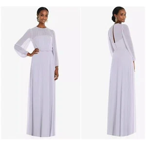 Dessy Collection Sleeveless Draped Chiffon Maxi Dress Silver Dove 10 R - Picture 1 of 6
