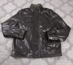 Levis Jacket Mens Large Dark Brown Faux Leather Stowaway Hood Pleather - Picture 1 of 20