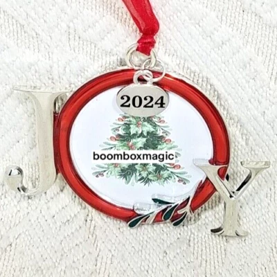 🎄2024 CHRISTMAS TREE ORNAMENT PHOTO PICTURE FRAME RED SILVER HOLIDAY JOY 2" - Image 1 of 4