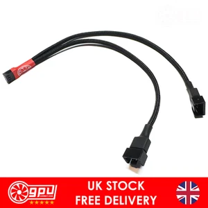 GPUCONNECT® 2-Way PC Fan Splitter Cable 4-Pin Extension CPU - 26cm Black Sleeved - Afbeelding 1 van 3
