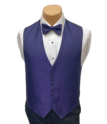 Men's Jean Yves Purple Tuxedo Vest & Tie Bow or Long Wedding Groom Prom - Изображение 1 из 3