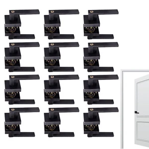 Passage Door Handle 12PCS Matte Black Square Door Lever Interior With Keys - Picture 1 of 12