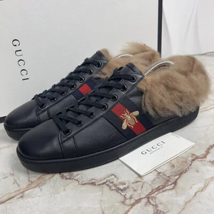 Zapatilla deportiva Gucci Ace Web Bee bordada piel cuero negro 40,5 EUR 10,5 US 7,5 UK - Imagen 1 de 11