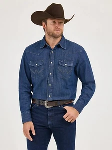 🆕WRANGLER Cowboy Cut Long Sleeve Western Denim Snap WorkShirt 3 Color Option - Picture 1 of 35