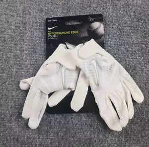 NIKE SOFTBALL HYPERDIAMOND EDGE YOUTH BATTING GLOVES WHITE LARGE - Picture 1 of 5