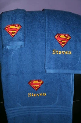 Superman Logo Personalized 3 Piece Bath Towel Set Superman Superhero Towels - Image 1 of 4