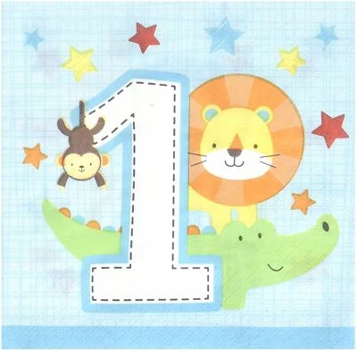 Creative Converting 324597 One is Fun Boy Beverage Napkins Party Supplies, 5", M - Image 1 of 2