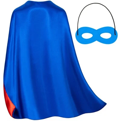 Double-Sided Superhero Capes and Mask for Kids - Blue Super Hero Cape Perfect... - Image 1 of 4