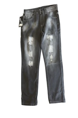 Детские состаренные черные джинсы размер 10 — стильные разорванные джинсовые брюки, приталенные - Изображение 1 из 4