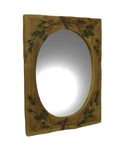Scratch & Dent Hand Carved Pine Cones Rustic Wood Framed Wall Mirror 32 in. - Picture 1 of 3