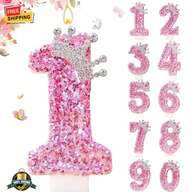 1 pieza Vela de Cumpleaños Número Rosa Princesa Corona Decoración de Pasteles Fiesta Foto 1 de 4