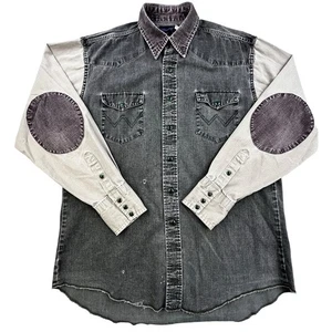 Camisa Wrangler Western Para Hombre M 16-35 Denim Perla A Presión Codo Larga Codo Parches - Imagen 1 de 13