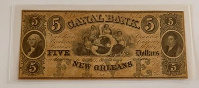 $5 -1853  CANAL BANK  - NEW ORLEANS - GEM UNC - Image 1 of 2