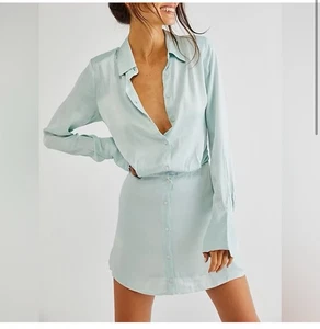 NWT free People Sheena Silky Dress Size Large Seafoam Teal  - Picture 1 of 7