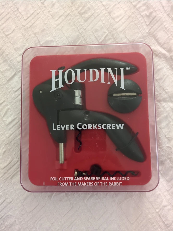 Houdini Sacacorchos Palanca Abridor de Botellas de Vino con Cortador de Lámina y Caja Abierta Espiral de Repuesto Foto 1 de 4