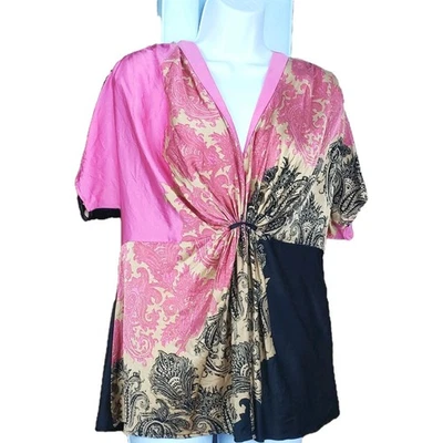 Top de seda de lujo dorado rosa traje de Anne Klein talla 14 blusa dinero antiguo mafia esposa preppy Foto 1 de 4