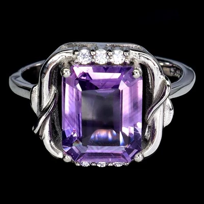 925 Sterling Silver Ring Octagon Amethyst 10x8mm Natural Gemstone Jewelry Sz 8.5 - Image 1 of 4