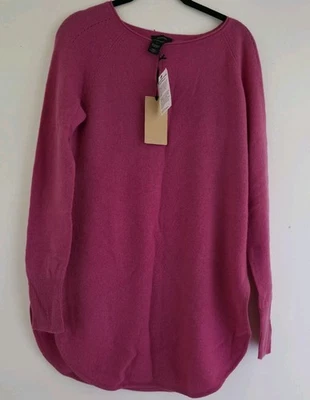 Suéter túnica halógena de lana cachemir rosa minimalista informal cuello barco XS para mujer Foto 1 de 4