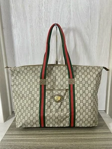 Authentic GUCCI Tote Bag Purse Sherry Line Leather GG Supreme PVC Gym Bag Logo - Bild 1 von 24