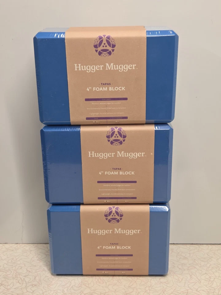 Lote 3 Bloques de Yoga Espuma Hugger Mugger Azul 4" x 9 x 6 Ejercicio Entrenamiento Nuevo Sellado Foto 1 de 1