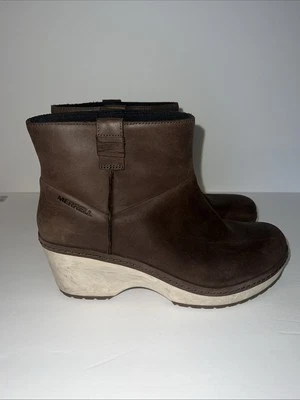 Merrell Halendi Bluff 靴子女式 10.5 码浓缩咖啡拉式皮革短靴全新无标签 — 第 1/4 张图片