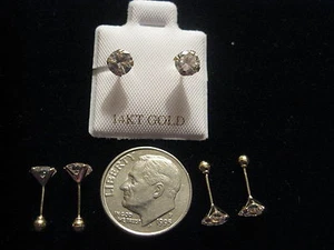 CHILD SCREW BACK EARRINGS 5MM CUBIC ZIRCONIA STONE WITH BALL STUD IN 14K Y GOLD - Picture 1 of 4