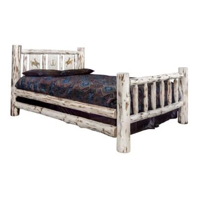 Cama King California Woodworks Wood Montana con diseño de bronce grabado en natural Foto 1 de 4
