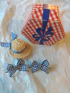 K8 Blue Country Days Avon Straw Hat And Plaid Ribbon Pin And Matching Ribbon...
